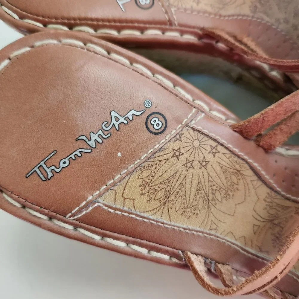 Thom McAn Leather Strappy Espardrille Wedge Slide Sandals Size 8